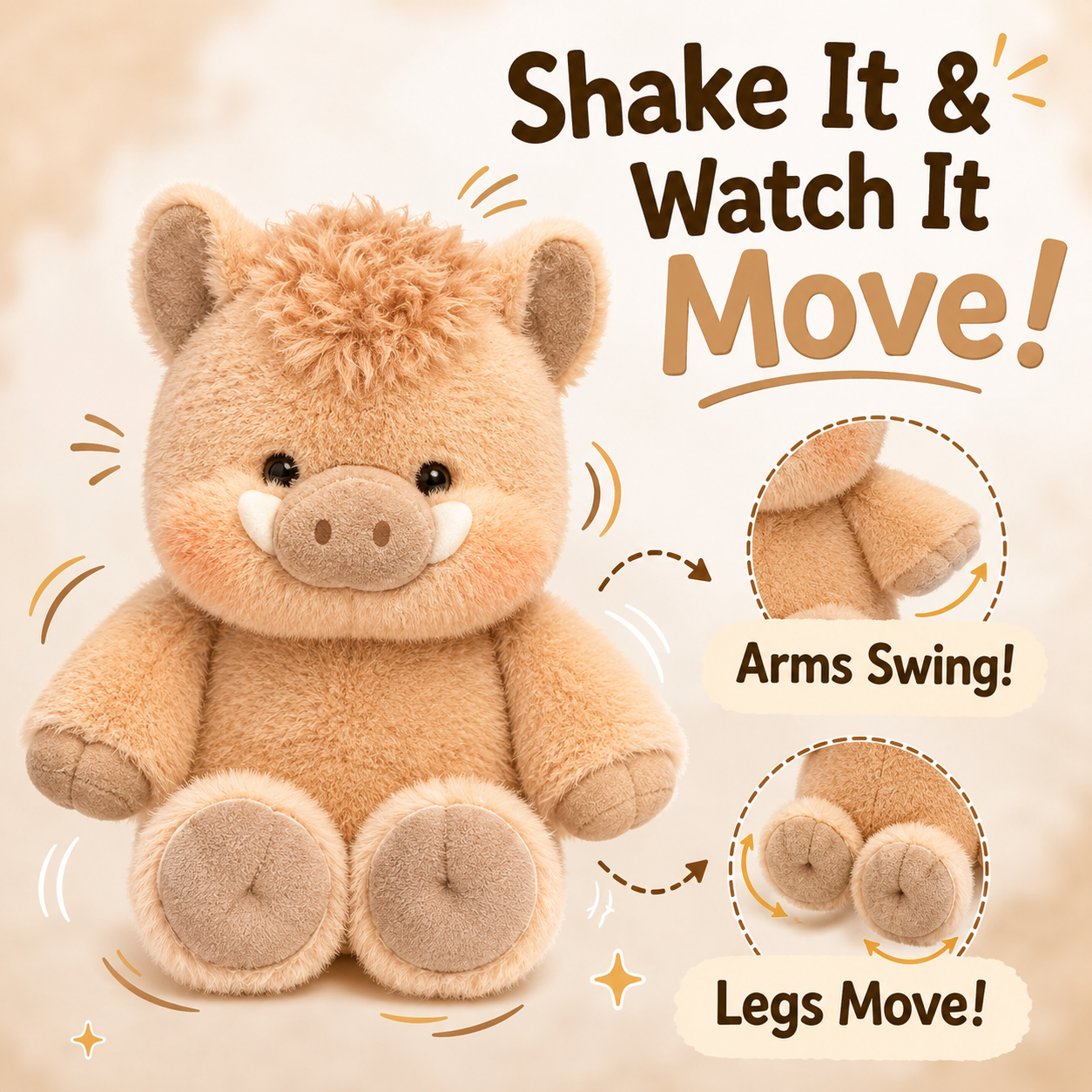 Cute Running Wild Boar Stuffed Animal